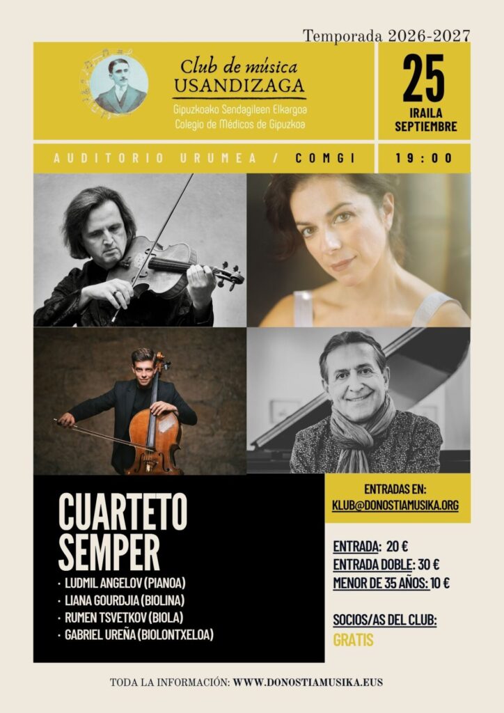 El cuarteto Semper abre la temporada 2026-2027 del club Usandizaga